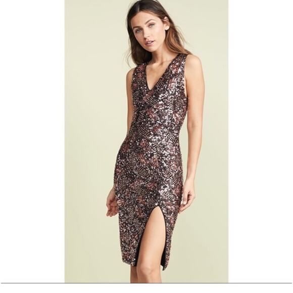 Alice Olivia Natalie Embroidered Sequin Midi Dress Size 10 - Picture 2 of 11